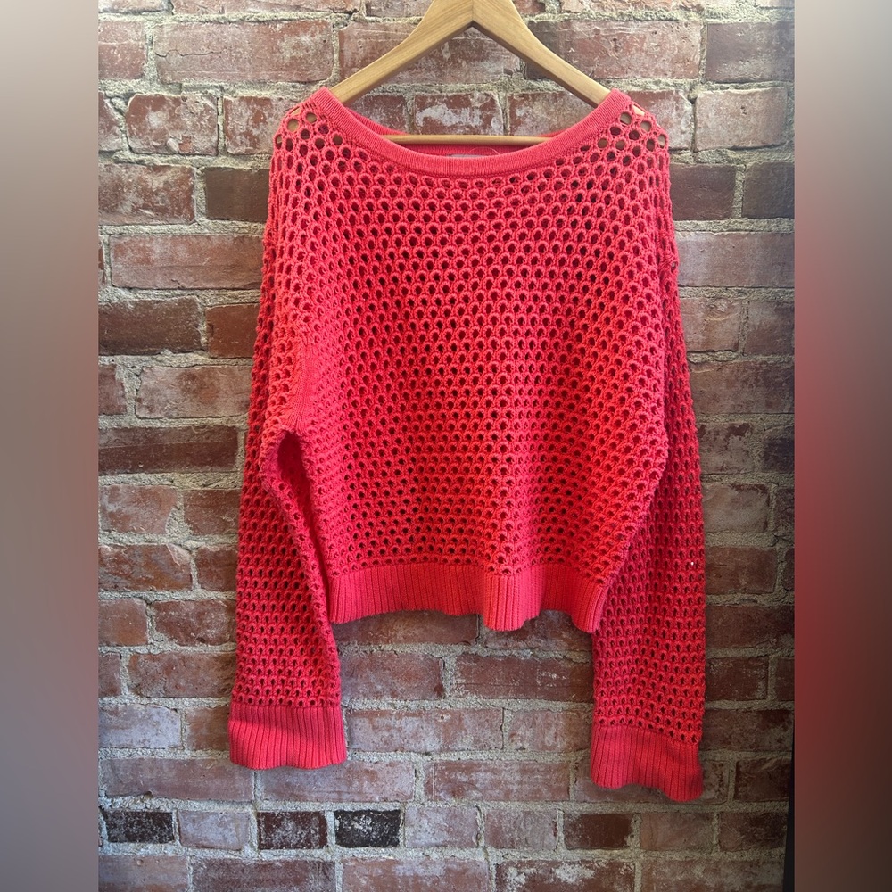 J Crew Pointelle Sweater 100% Cotton size Large in Coral/Pink